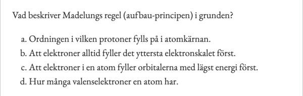 5 uppgifter på elektronorbitaler