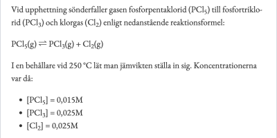 5 uppgifter på att beräkna jämviktskonstanten