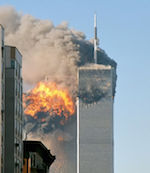 960px-North face south tower after plane strike 9-11