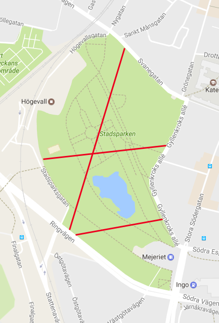 Välj att inventera lavfloran längs en linje i stadsparken.