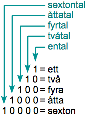 Hur ett binärt talsystem är uppbyggt.