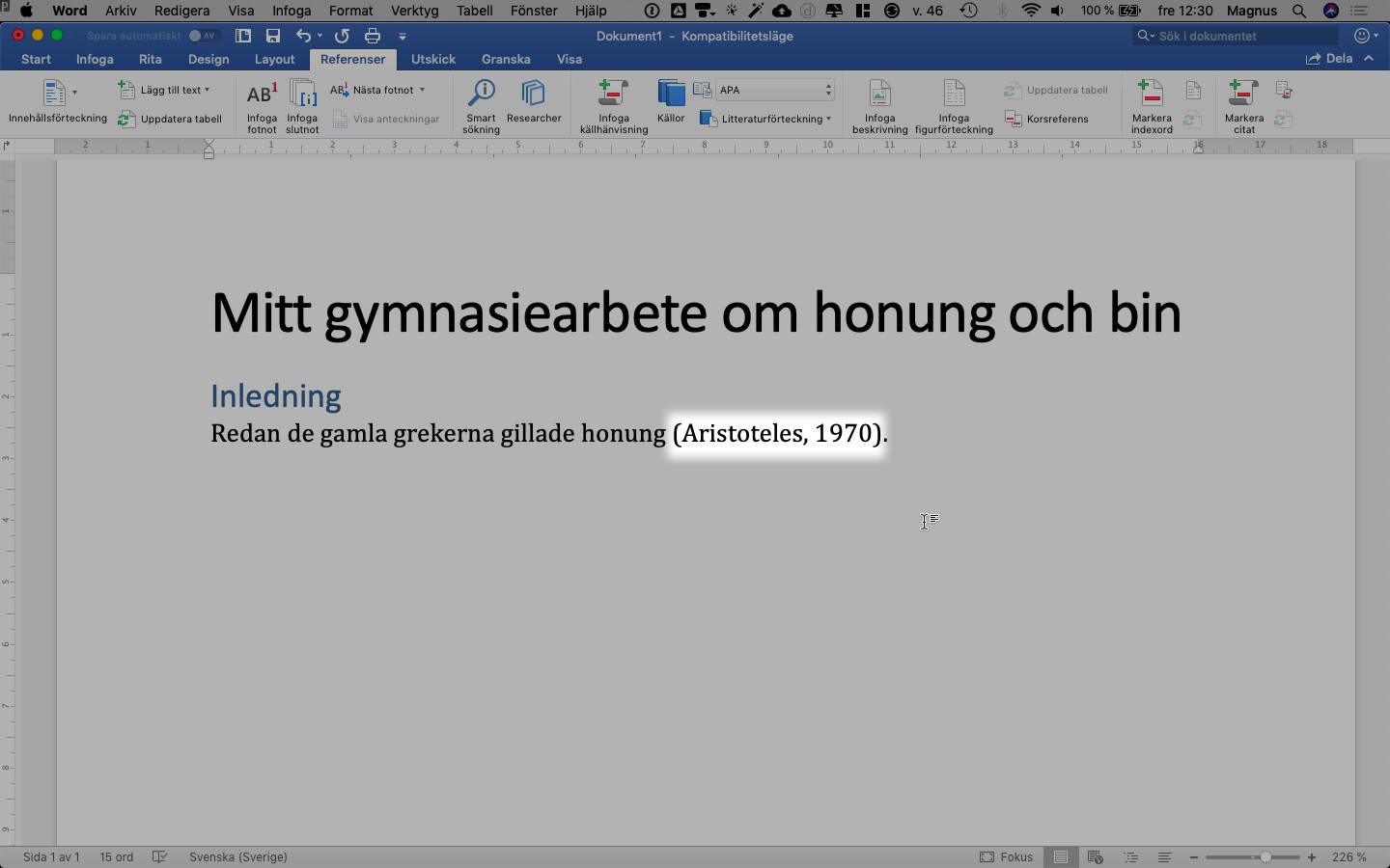 Källan infogas där du har placerat markören i dokumentet.