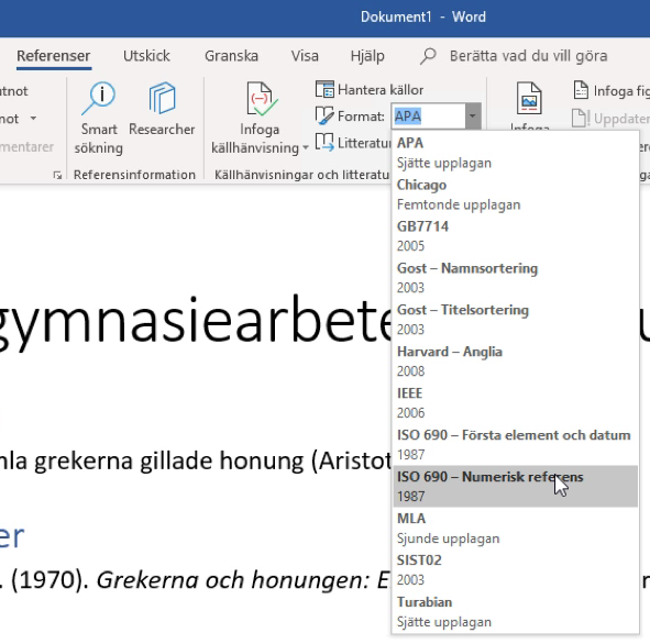 Hur man byter stil på referenserna.
