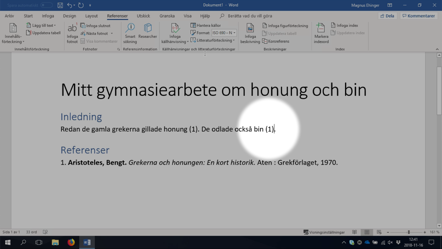 Den valda källan infogas igen.