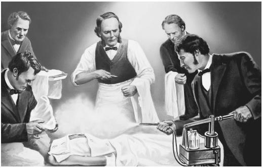 Den brittiske läkaren Joseph Lister var den första att använda antiseptiska metoder vid sina operationer. Han steriliserade sina instrument med en fenollösning.