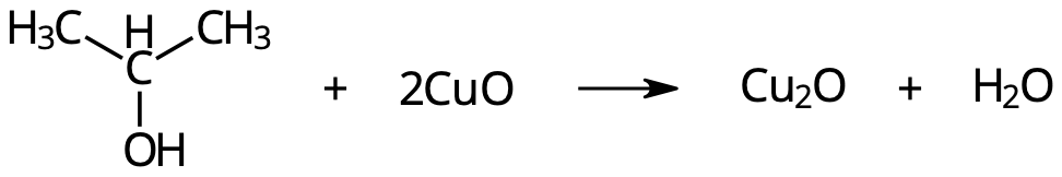 2-propanol + koppar(II)oxid → propanon + koppar(I)oxid + vatten