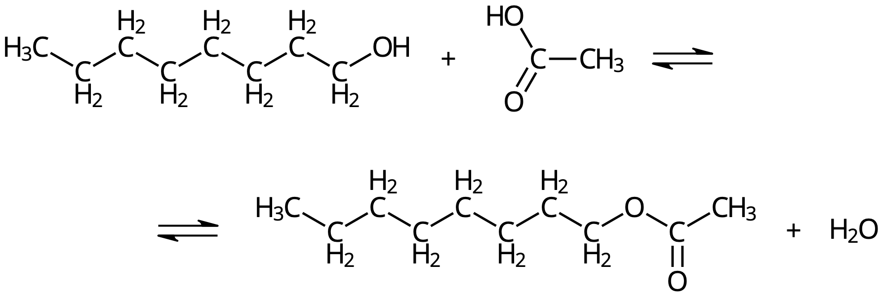 Oktanol + etansyra ⇌ oktyletanoat + vatten