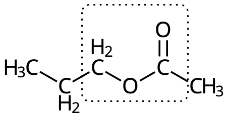 Propylacetat med esterbindningen inringad.