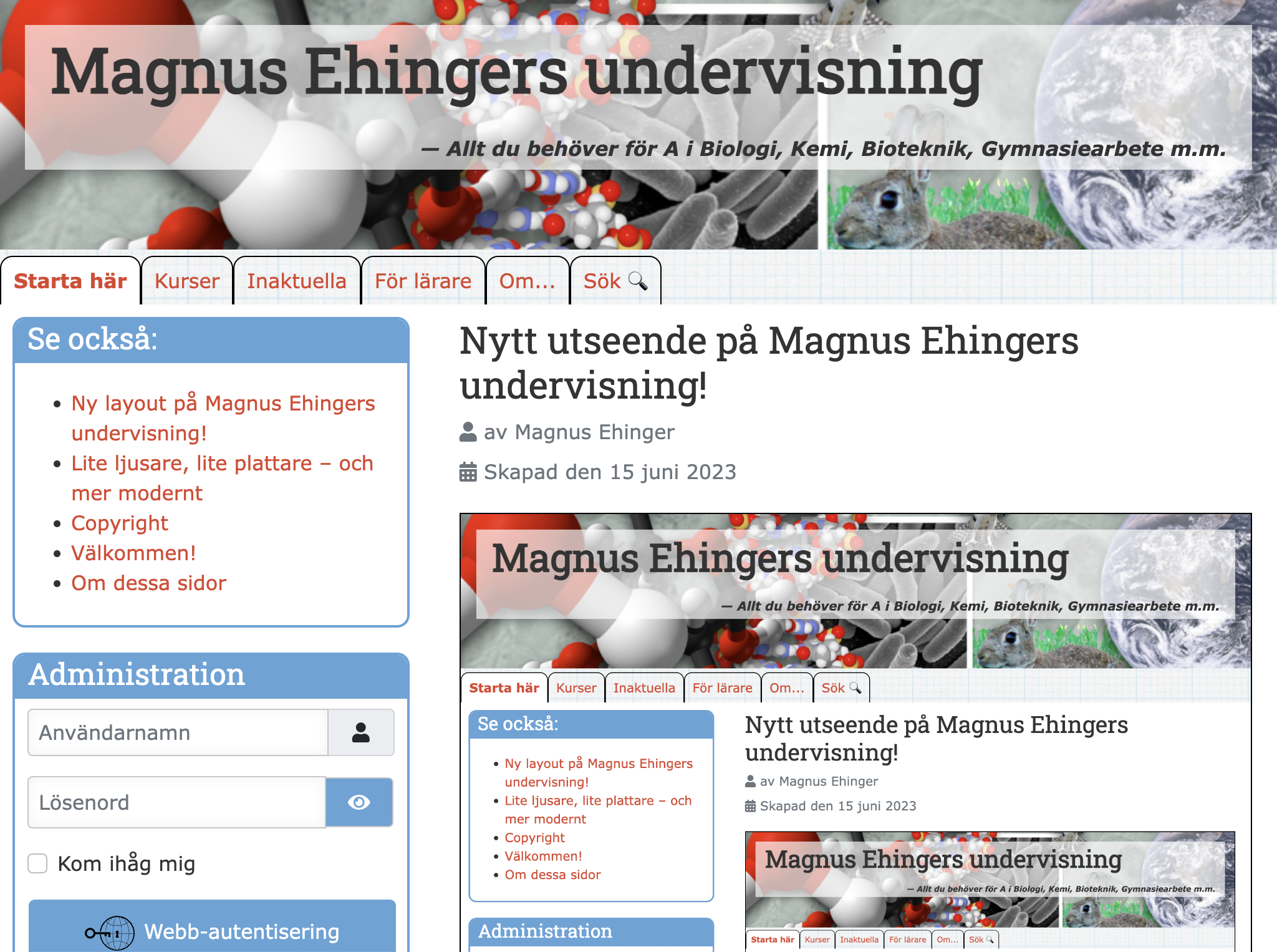 Utseendet på Magnus Ehingers undervisning fram till 2023-06-14